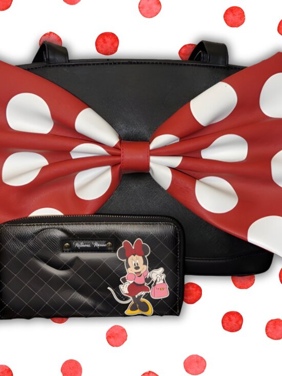 Disney Handbags - 🎀 Disney Parks Minnie Mouse Handbag & Wallet Set – Black & Red Polka Dot 🎀